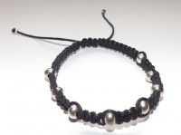 Pulsera de algodón, con bolas metálicas lisas. ref. PA011