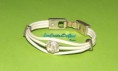 Pulsera hilo cuero, bola strass, barras y cierre Zamak ref.P011