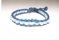 Pulsera hilo de cuero, bolas azul claro P016
